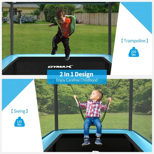 Miniatura 2 de GYMAX Trampolín para niños de 6 pies con columpio, cama elástica rectangular recreativa aprobada por ASTM con red de seguridad, para interiores