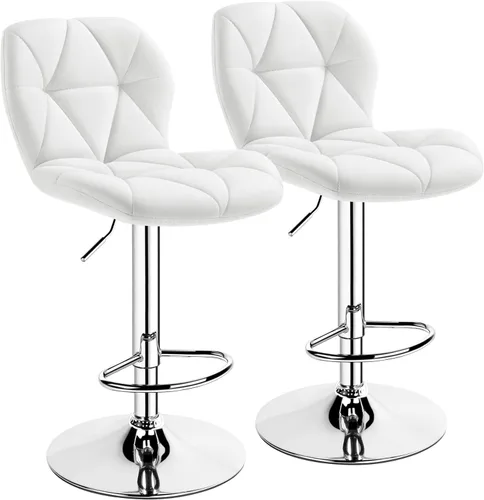 Miniatura 19 de Yaheetech Juego de 2 taburetes de bar, modernas sillas ajustables para isla de cocina, taburetes giratorios de piel sintética negra para bar, Negro