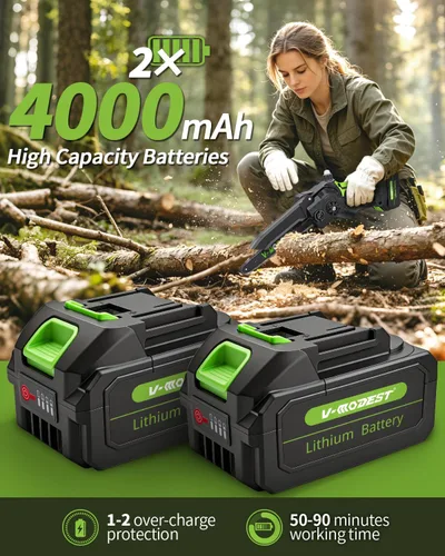 Miniatura 4 de Sierra de Poste Inalámbrica 2 en 1 de 8 Pulgadas Mini Motosierra, Sierras de Poste para Poda de Árboles Alimentada por Batería 2*4.0Ah, Sierra