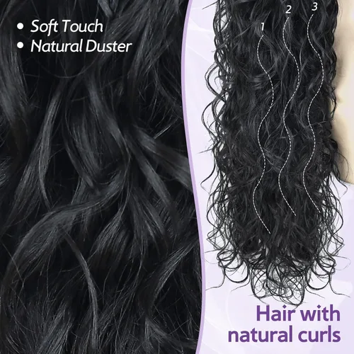 Miniatura 2 de Icono de la moda - Extensión de cola de caballo rizada ondulada con clip, cabello real, cola de caballo negra, extensiones de cordón con clip