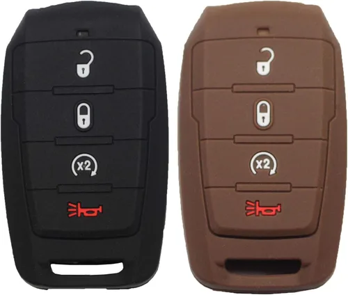 Miniatura 10 de 2 fundas protectoras de goma de silicona con 4 botones para llavero inteligente compatible con Dodge Ram 1500 2019 2020 2021 2022 negro azul