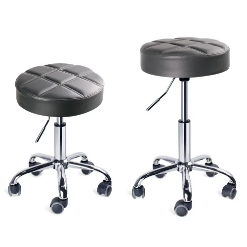 Miniatura 6 de Taburetes redondos con ruedas de leopardo, taburete médico ajustable de trabajo con ruedas (gris)