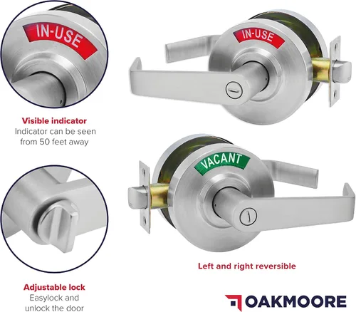 Miniatura 4 de Manija de puerta comercial OAKMOORE Cerradura para baño vacante, ocupado y comercial para baño público y edificios industriales