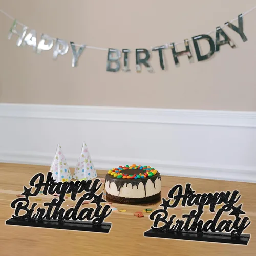 Miniatura 4 de Letrero de Feliz Cumpleaños con Letras Negras con Purpurina Centros de Mesa para Mesa Suministros de Fiesta de Cumpleaños Decoración de Favor