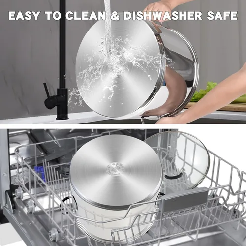 Miniatura 6 de Sartén para saltear con tapa Cook N Home, de acero inoxidable 10", Plateado Utensilios de cocina de inducción para sopa, enlatado, apto