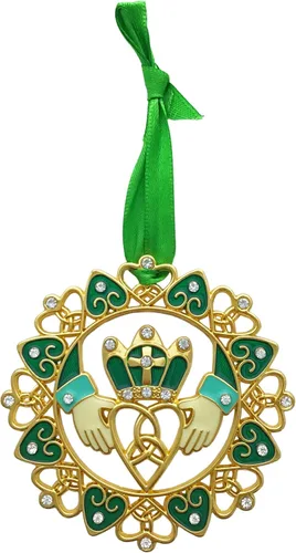 Miniatura 8 de Adornos de Navidad irlandeses – Diseño Claddagh dorado con joyas y esmalte – Caja de regalo con poema irlandés – Bolsa de almacenamiento de regalo