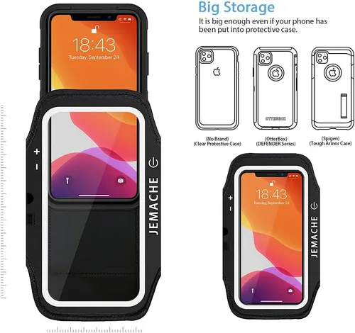 Miniatura 6 de Brazalete para iPhone 17 16 15 Pro Max con soporte para auriculares, JEMACHE Gym Running Workouts Arm Band para iPhone Air, 17, 16, 15, 14, 13, 12