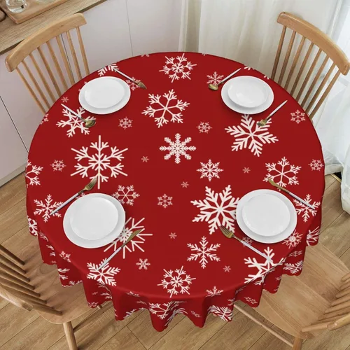 Miniatura 12 de Mantel redondo de 60 x 60 pulgadas con diseño de campanas de Navidad, de poliéster, resistente a las manchas y a las arrugas, mantel para cocina