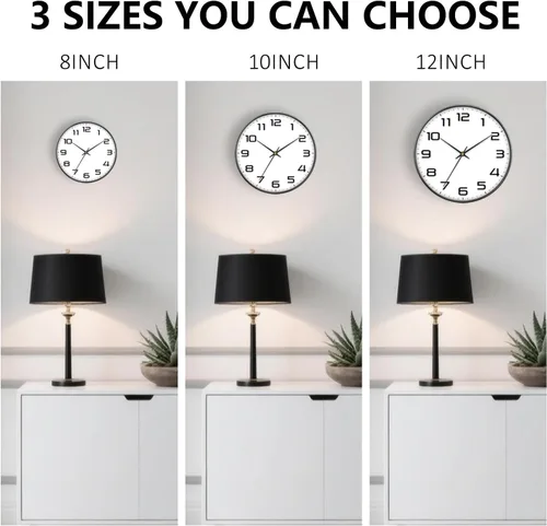 Miniatura 8 de Reloj de pared moderno de 8 pulgadas que funciona con pilas, reloj analógico de cuarzo silencioso sin tictac con números grandes, reloj de pared