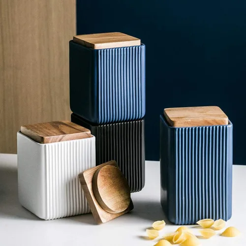 Miniatura 2 de Recipiente de almacenamiento de alimentos, tarros cuadrados de cerámica para galletas, recipiente de cocina con tapa hermética, bueno para Negro