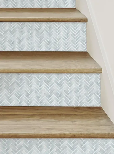 Miniatura 3 de Simple Shapes Tiras elevadoras de escalera de acuarela para despegar y pegar (azul niebla, paquete de 6, 48 pulgadas de ancho x 6 pulgadas de alto)