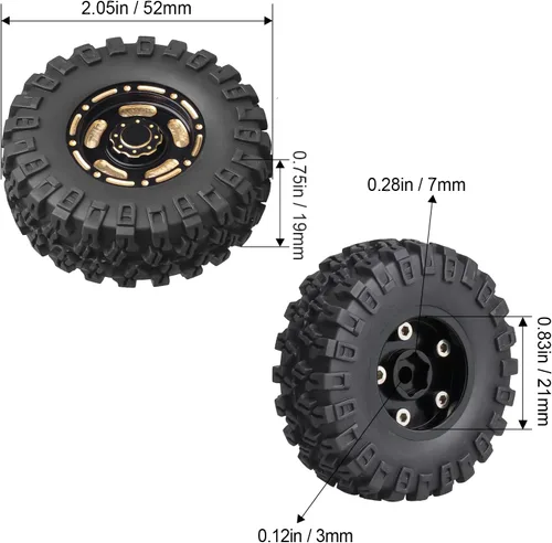 Miniatura 2 de HobbyPark Ruedas y neumáticos Beadlock de latón 1.0 para 1/18 TRX4M Upgrades Parts 1/18 SCX24 1/24 RC Crawler de repuesto, juego de 4 (tipo B)