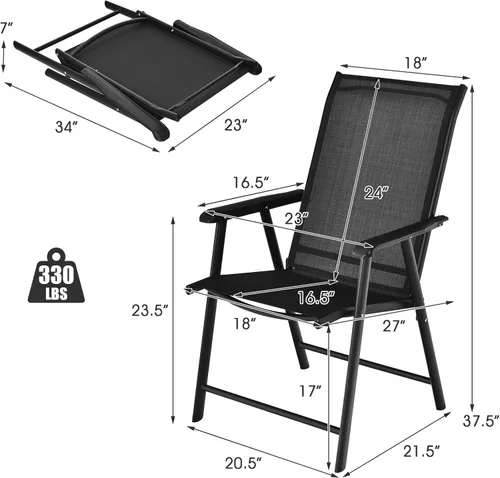 Miniatura 3 de S AFSTAR Juego de 4 sillas de patio, sillas de comedor plegables para exteriores con reposabrazos, sillas plegables para porche para césped, Negro