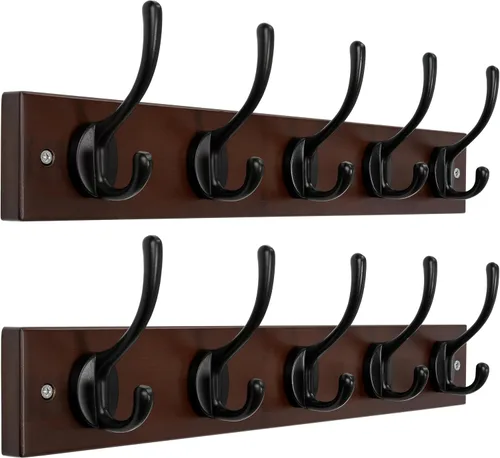 Miniatura 11 de Dseap Perchero de abrigos montado en la pared: 16" de agujero a agujero, colgador de abrigos con 5 ganchos de metal para colgar abrigos, toallas