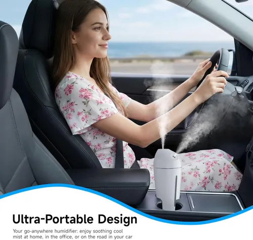 Miniatura 3 de Humidificador portátil a pilas (boquillas duales) - Humidificadores de aire pequeños para dormitorio, plantas, oficina, viajes, automóvil
