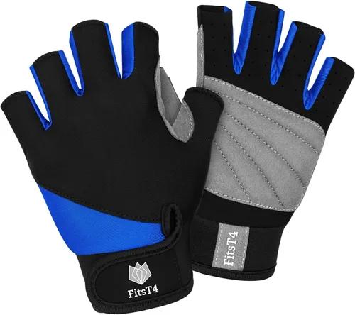 FitsT4 Sports Guantes de medio dedo con palma acolchada para buceo, vela, moto acuática, paddle surf, kayak y esquí acuático, adecuado para hombres,