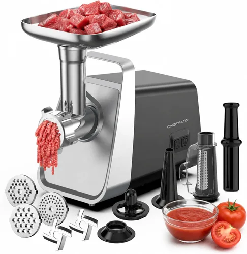Miniatura 9 de Picadora de carne eléctrica, 2600 W máx. 3 en 1, relleno de salchichas de alta resistencia con tubo de salchicha y kit de kubbe, 3 placas