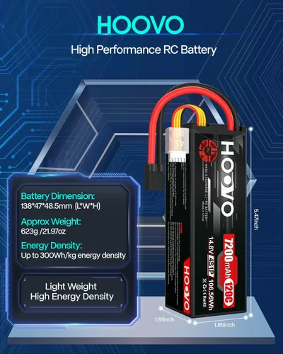 Miniatura 3 de HOOVO 4S Lipo Battery 14.8V 120C 7200mAh RC Car Batteries Estuche rígido con enchufe TR compatible con escala 1/8 y 1/10 RC Car Buggy Truck Slash