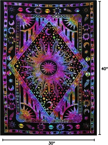 Miniatura 5 de ICC - Tapiz de teñido anudado de sol ardiente morado, celestial, luna, planeta, bohemio, para colgar en la pared, bohemio, hippie, hippie, tapiz