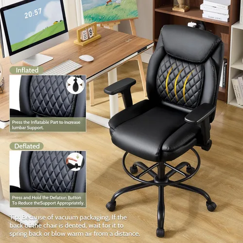 Miniatura 8 de Silla de dibujo, silla alta ejecutiva de oficina con reposabrazos abatibles para escritorio de altura de mostrador, silla de trabajo alta con anillo