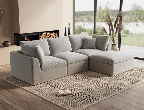 Miniatura 12 de ohllob Sofás seccionales Cloud de 110 pulgadas para sala de estar, sofá deshuesado en forma de L con otomana, sofá modular de 3 plazas, color negro
