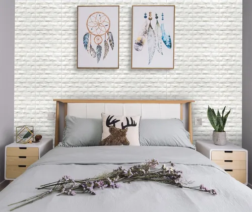 Miniatura 3 de Paneles de Pared 3D Despegar y Pegar 11PCS Papel Tapiz de Ladrillo de Espuma Blanca para Dormitorio Panel de Pared de Piedra Falsa Autoadhesivo