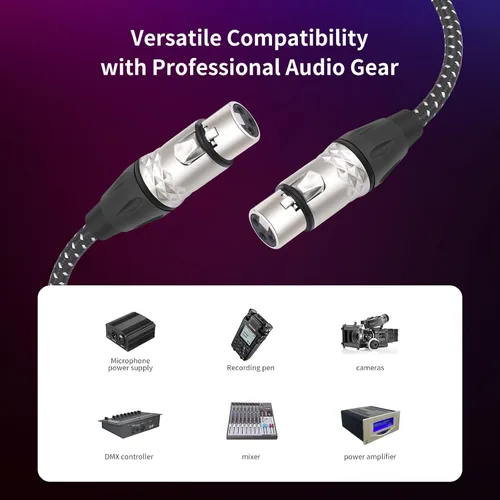 Miniatura 3 de Cable de micrófono XLR hembra a hembra de 6 pies, cables de conexión de micrófono equilibrados de 3 pines, cable DMX XLR hembra a hembra
