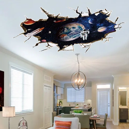 Autoadhesivo de vinilo para pared con efecto de rotura, extraíble, diseño de gran cielo azul en 3D, decoración tipo mural de arte Cielo azul (27.6 x
