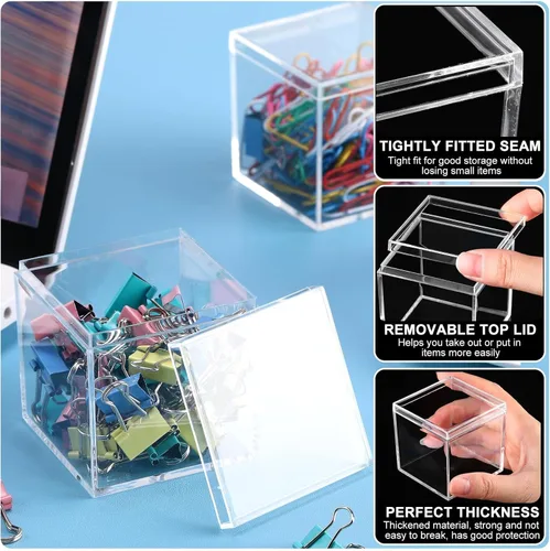 Miniatura 4 de Tuanse 40 Piezas Cajas de Acrílico con Tapa Caja de Acrílico Pequeña Transparente Cubo Cuadrado de Plástico con Tapa Mini Contenedores Display 2.2 x