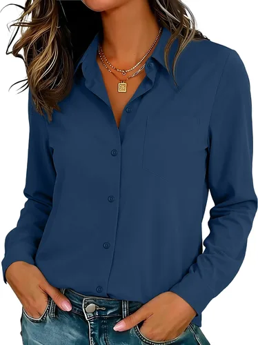 Miniatura 37 de Camisas elásticas suaves sin arrugas con botones para mujer, tops transpirables que absorben la humedad para vestir casual de trabajo