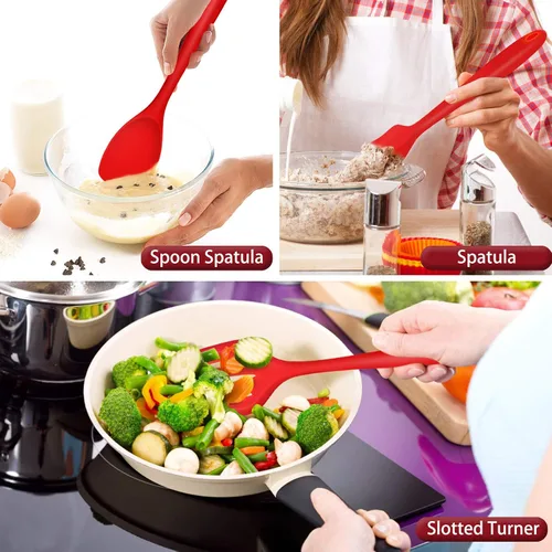 Miniatura 5 de P&P CHEF Juego de 7 utensilios de cocina de silicona, a prueba de calor, para utensilios de cocina antiadherentes, espátula antiadherente, espátula