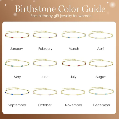 Miniatura 6 de LOUISA SECRET Birthstone Bracelets for Women Girl, 925 Sterling Silver Dainty Simple Women Charm Link Bracelet, Birthday Anniversary Christmas
