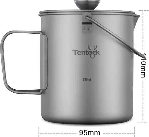 Miniatura 7 de Tentock Taza de titanio para mochileros, camping, taza de café, olla colgante ultraligera, portátil, multifuncional, para cocinar al aire libre