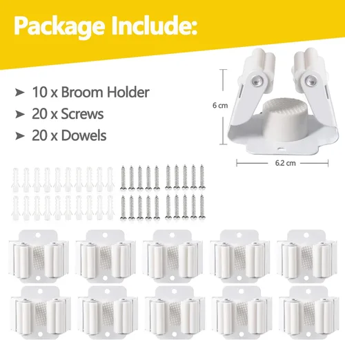 Miniatura 2 de Verdenu Paquete de 10 Soportes de Pared para Escoba, Soporte de Pared para Trapeador y Escoba, Soporte para Trapeador Command de Acero Inoxidable