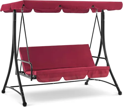 Miniatura 12 de MCombo Columpios de patio de 3 asientos con marco de acero resistente a la intemperie, toldo ajustable, columpio reclinable para porche al aire Beige