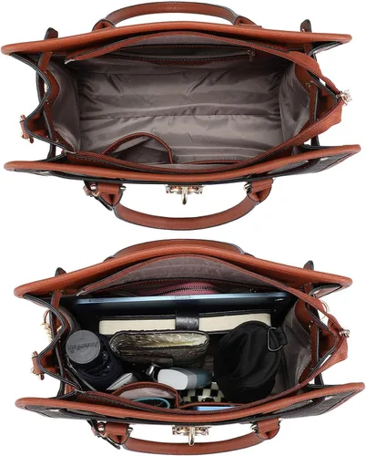 Miniatura 41 de Dasein Bolsos de mano de dos tonos para mujer, bolsos de hombro de cuero vegano, bolsa grande con cartera a juego
