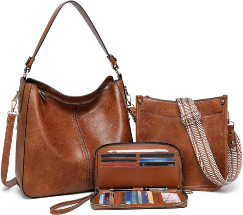 Miniatura 15 de Carteras para Mujeres 3PCS, Juego de Bolsos Cruzados Bolso Grande de Cuero Carteras de Hombro con Billetera Correas Ajustables para Damas Tote
