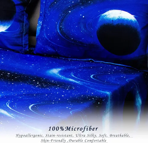 Miniatura 4 de Bedlifes Galaxy Outer Space Juego de Sábanas, con temática de galaxia, 3 piezas, incluye sábana encimera, sábana bajera y 1 funda de almohada