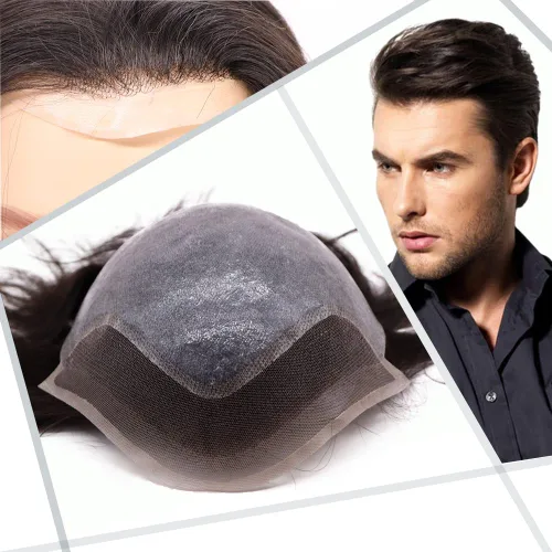 Miniatura 21 de Toupee - Peluca de cabello humano europeo con encaje frontal suizo y línea capilar natural para hombre, con piel sintética, sistema de reemplazo