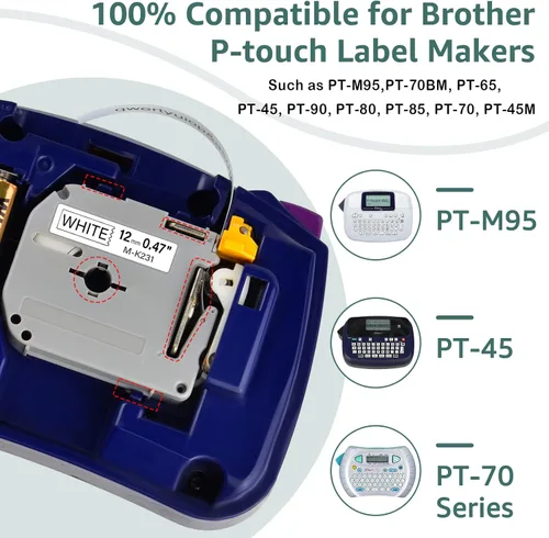Miniatura 3 de GREENCYCLE Compatible con Brother M231 M-K231 MK231 M-231 MK231s Cinta de etiquetas no laminadas de 0.47 pulgadas 1/2 pulgadas x 26.2 pies