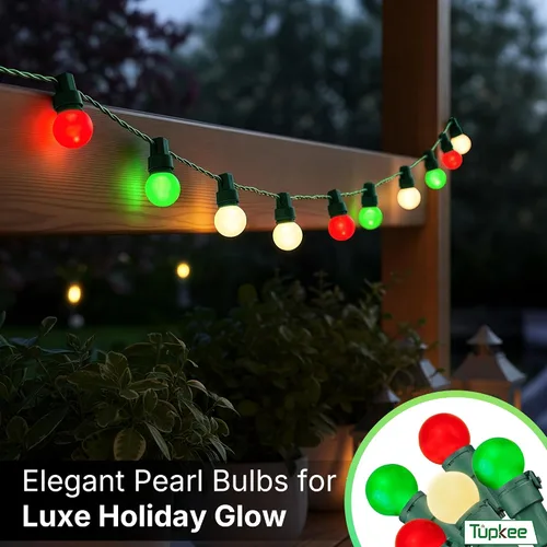 Miniatura 6 de Juego de mini luces de globo de cristal perlado, 70 bombillas LED G15 rojas, verdes y blancas cálidas, para interiores y exteriores, 25.3 pies