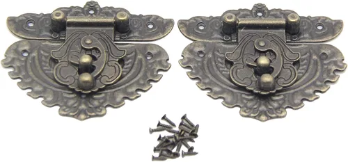 2 piezas de cerrojo de latón antiguo decorativo para joyería, caja de madera, cerrojo con tornillos para cajón, gabinete, joyería, caja de madera,