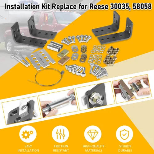 Miniatura 2 de Kit de instalación universal con herrajes y soportes para enganche de remolque Reese de 5ª rueda Kit de instalación #30035, 58058