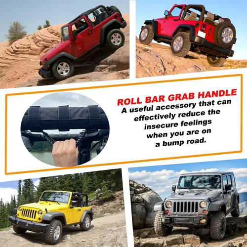 Miniatura 6 de Asas de agarre para Jeep (verde militar), asas de agarre para Jeep Wrangler TJ YJ JK JL Gladiator JT 1987-2023, 2 x asas de agarre para barra