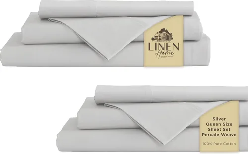 Miniatura 89 de Linen Home Juego de sábanas 100% de percal de algodón, fresco, ligero, sólido, California king, 4 piezas, 1 sábana encimera, 1 sábana ajustable, 14