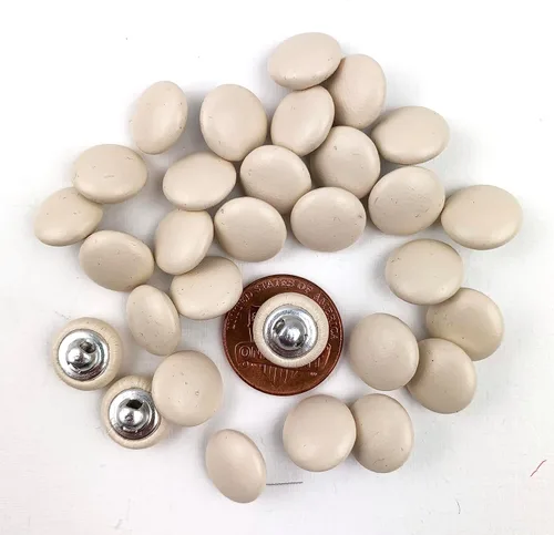 Miniatura 2 de Heyiwell 30 botones redondos cubiertos de cuero con vástago de metal, para vestidos de novia, camisas, vestidos, manualidades de costura (beige, mm)