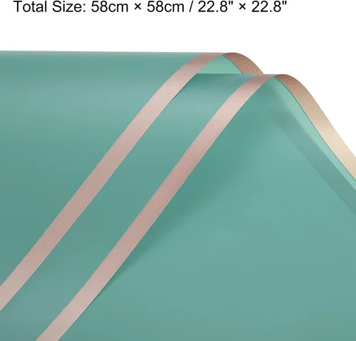 Miniatura 2 de MECCANIXITY 10 piezas de papel de regalo de flores con borde dorado, turquesa, 22.8 x 22.8 pulgadas, impermeable, para suministros de ramo