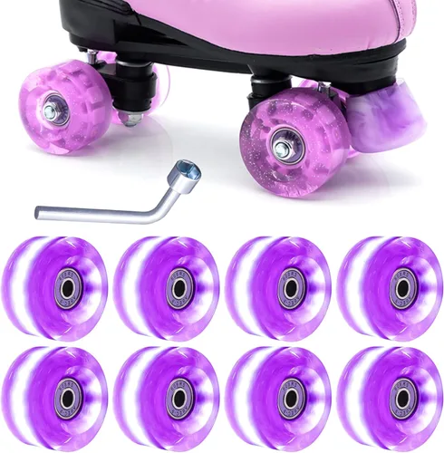 Miniatura 10 de Tanzfrosch Paquete de 8 Ruedas de Patines con Rodamientos Instalados Ruedas Cuádruples con Luz para Patinaje de Doble Fila y Monopatín 82A Azul