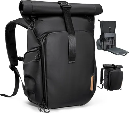 K&F CONCEPT Mochila para cámara, bolsa para cámara con compartimento para laptop de 15.6 pulgadas, mochila expandible con bolsillo superior