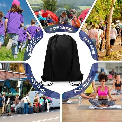 Miniatura 5 de 100 bolsas de cordón con cordón a granel, bolsas de almacenamiento para deportes, gimnasio, viajes, Negro, 16.5 inches in length and 13.4 inches in